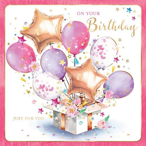 BIRTHDAY CARD BALLOON BOX PINK