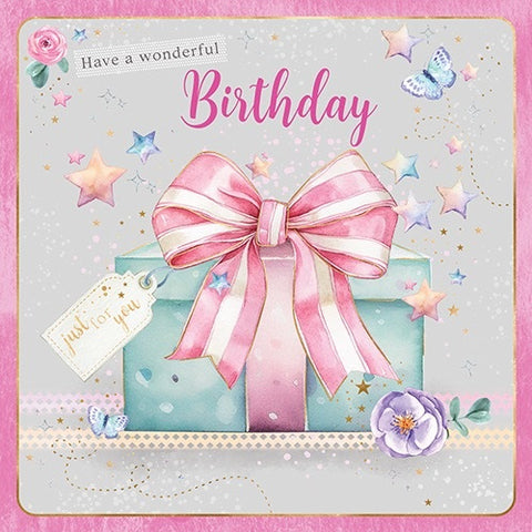 BIRTHDAY CARD PRESENT PINK RIBBON