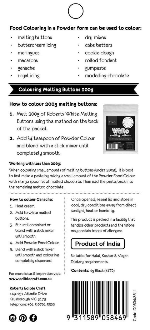 BLACK POWDER FOOD COLOUR 1G=g OIL BASED