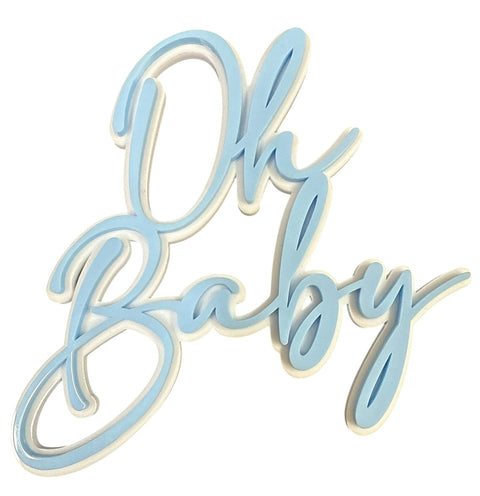 OH BABY BLUE/WHITE  2 TONE ACRYLIC CAKE TOPPER - Whip It Up Cake Supplies