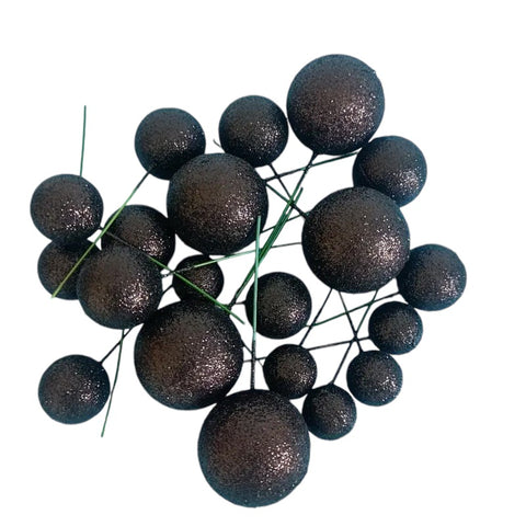 BLACK GLITTER CAKE BALLS 18 pack - NON EDIBLE