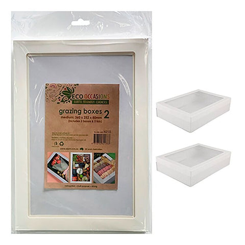 ALPEN MEDIUM WHITE RECTANGLE GRAZING / CATERING TRY WITH LID X 2 pack - Whip It Up Cake Supplies