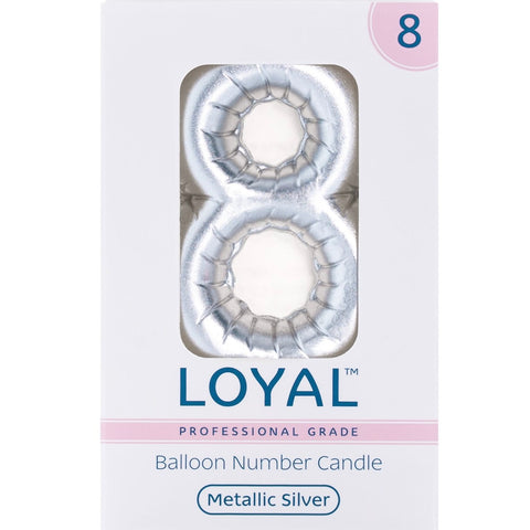 BALLOON CANDLE #8 SILVER METALLIC - Whip It Up Cake Supplies