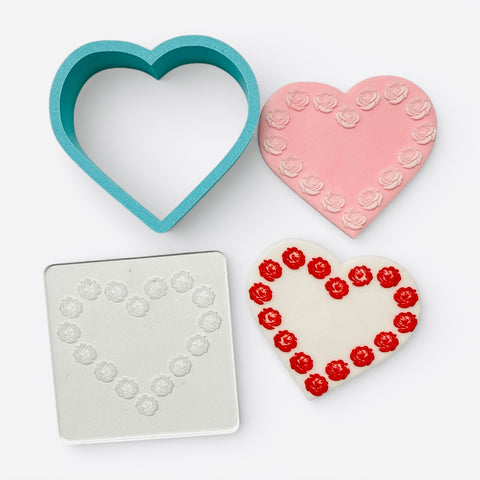 HEART ROSE BORDER VALENTINES RAISE IT UP STAMP AND CUTTER SET - Whip It Up Cake Supplies