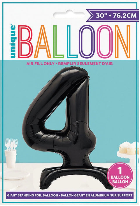 #4 GIANT 76cm BLACK AIR FILLED STANDING BALLOON - Whip It Up Cake Supplies