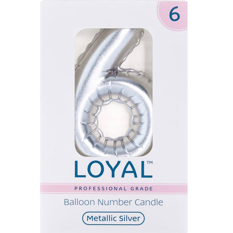 BALLOON CANDLE #6 SILVER METALLIC - Whip It Up Cake Supplies