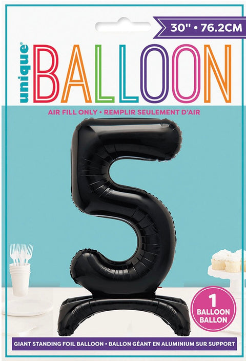 #5 GIANT 76cm BLACK AIR FILLED STANDING BALLOON - Whip It Up Cake Supplies