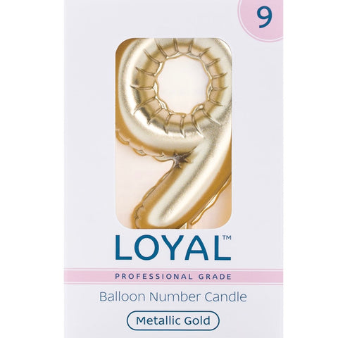 BALLOON CANDLE #9 GOLD METALLIC - Whip It Up Cake Supplies