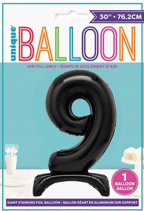 #9 GIANT 76cm BLACK AIR FILLED STANDING BALLOON - Whip It Up Cake Supplies