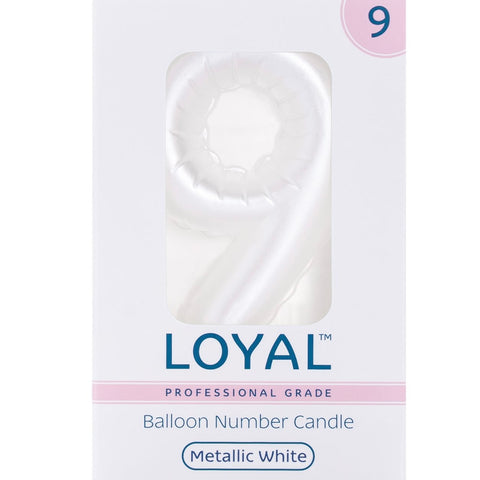 BALLOON CANDLE #9 WHITE METALLIC - Whip It Up Cake Supplies