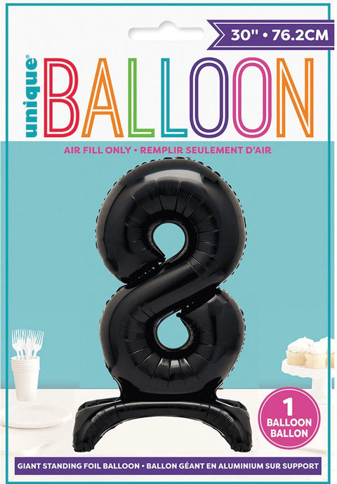 #8 GIANT 76cm BLACK AIR FILLED STANDING BALLOON - Whip It Up Cake Supplies