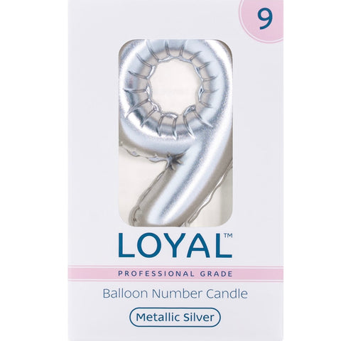 BALLOON CANDLE #9 SILVER METALLIC - Whip It Up Cake Supplies