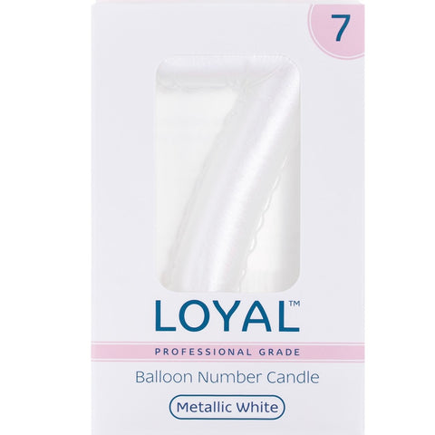 BALLOON CANDLE #7 WHITE METALLIC - Whip It Up Cake Supplies
