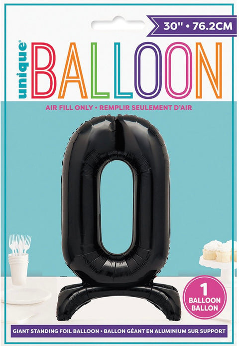 #0 GIANT 76cm BLACK AIR FILLED STANDING BALLOON - Whip It Up Cake Supplies