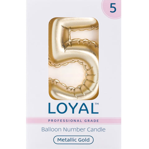 BALLOON CANDLE #5 GOLD METALLIC - Whip It Up Cake Supplies