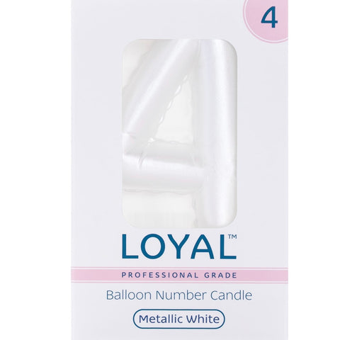BALLOON CANDLE #4 WHITE METALLIC - Whip It Up Cake Supplies