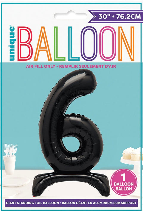 #6 GIANT 76cm BLACK AIR FILLED STANDING BALLOON - Whip It Up Cake Supplies