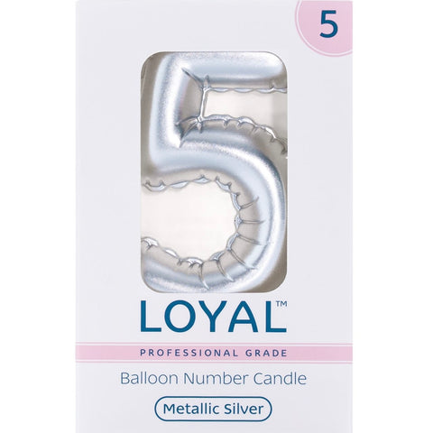 BALLOON CANDLE #5 SILVER METALLIC - Whip It Up Cake Supplies