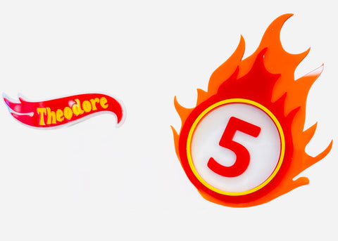 HOT WHEELS ACRYLIC CAKE TOPPER SET - PERSONALISED 2pc set - Whip It Up Cake Supplies