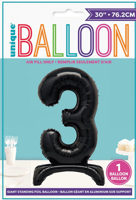 #3 GIANT 76cm BLACK AIR FILLED STANDING BALLOON - Whip It Up Cake Supplies