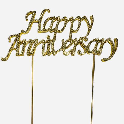 GOLD HAPPY ANNIVERSARY DIAMANTE CAKE PIN - Whip It Up Cake Supplies