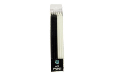 TALL BLACK & WHITE CANDLES 12cm TALL -12pk - Whip It Up Cake Supplies