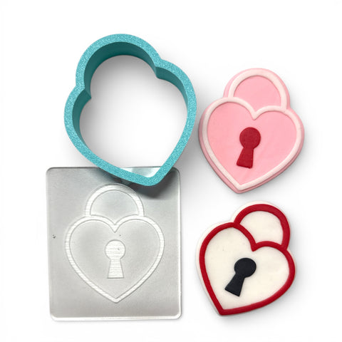HEART PADLOCK VALENTINES RAISE IT UP STAMP AND CUTTER SET - Whip It Up Cake Supplies