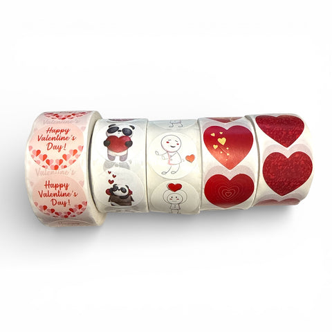 VALENTINE'S ASSORTED STICKERS 1 ROLL (500 stickers) - Whip It Up Cake Supplies