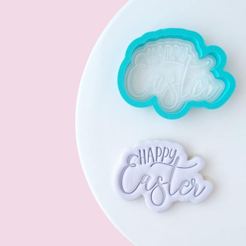 HAPPY EASTER MIXED FONT EMBOSSED STAMP & CUTTER SET - Whip It Up Cake Supplies