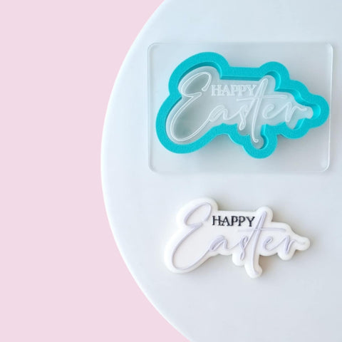 HAPPY EASTER MIXED FONT 2 EMBOSSED STAMP & CUTTER SET - Whip It Up Cake Supplies