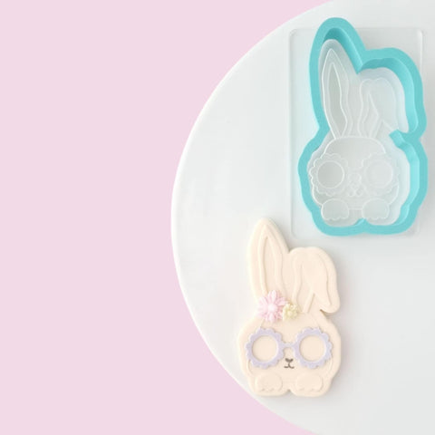 BUNNY WITH GLASSES EMBOSSED STAMP & CUTTER SET - Whip It Up Cake Supplies