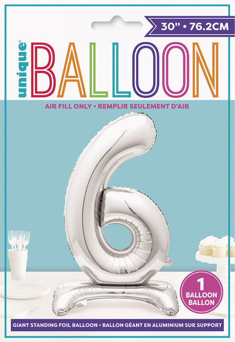 #6 GIANT 76cm SILVER AIR FILLED STANDING BALLOON - Whip It Up Cake Supplies
