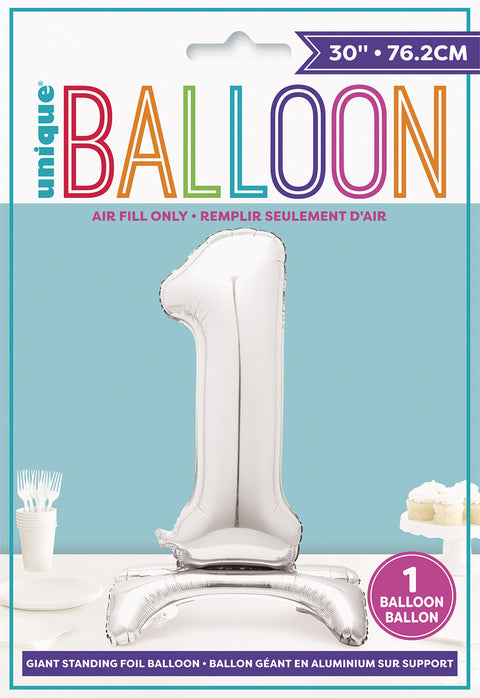 #1 GIANT 76cm SILVER AIR FILLED STANDING BALLOON - Whip It Up Cake Supplies