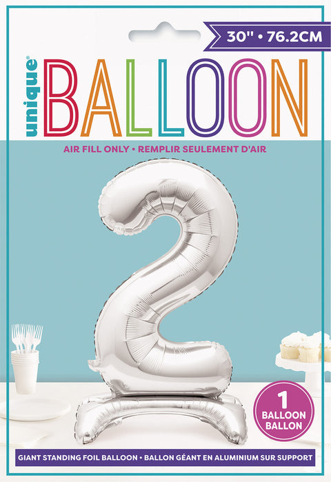 #2 GIANT 76cm SILVER AIR FILLED STANDING BALLOON - Whip It Up Cake Supplies