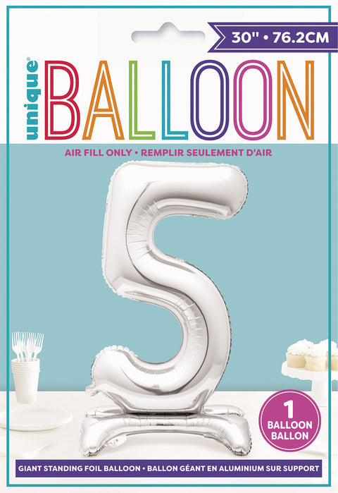 #5 GIANT 76cm SILVER AIR FILLED STANDING BALLOON - Whip It Up Cake Supplies