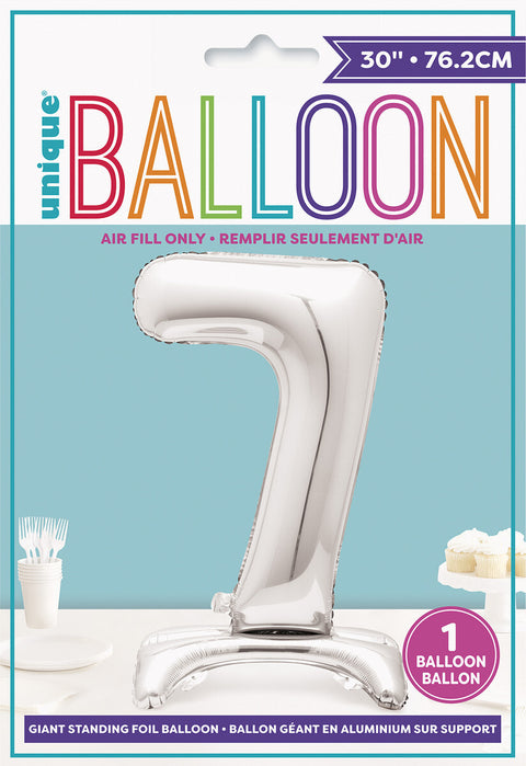 #7 GIANT 76cm SILVER AIR FILLED STANDING BALLOON - Whip It Up Cake Supplies