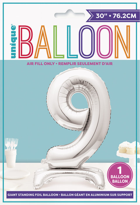 #9 GIANT 76cm SILVER AIR FILLED STANDING BALLOON - Whip It Up Cake Supplies