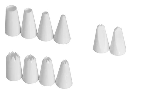 PASTRY PLAIN, STAR & LEAF PIPING NOZZLE SET 10 pack BY MONDO