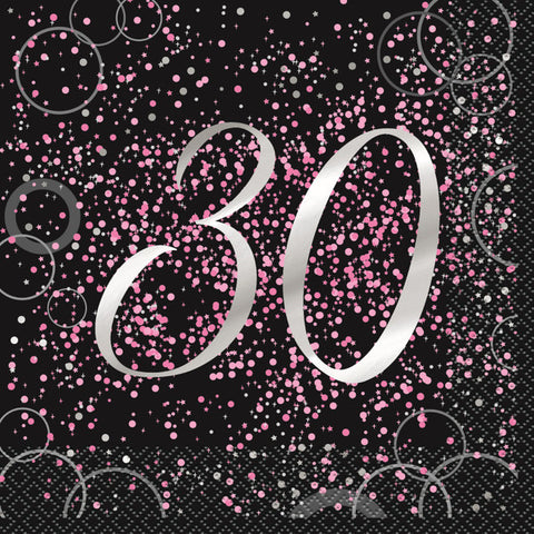 GLITZ PINK 30th LUNCH NAPKINS 16 pack - Whip It Up Cake Supplies