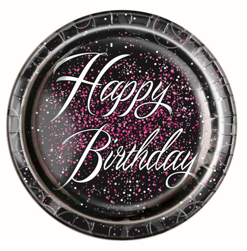 GLITZ PINK HAPPY BIRTHDAY LUNCH PLATES 8 pack - Whip It Up Cake Supplies