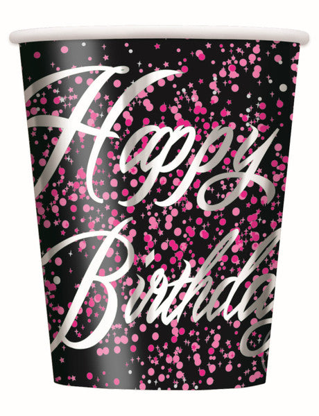 GLITZ PINK HAPPY BIRTHDAY CUPS 8 pack - Whip It Up Cake Supplies