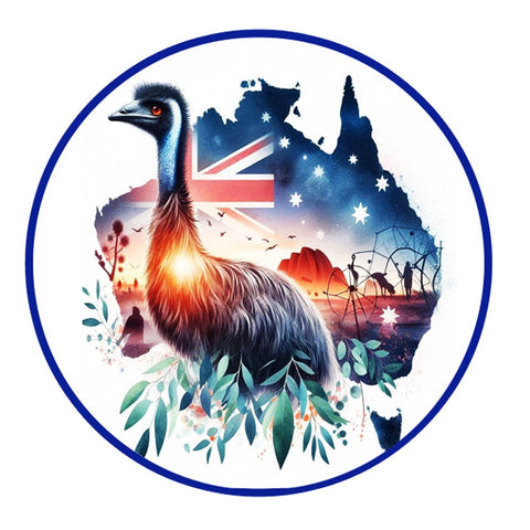 AUSTRALIA WITH EMU 7" ROUND EDIBLE IMAGE