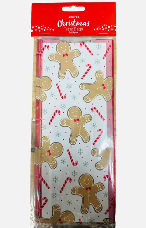 CHRISTMAS TREAT CELLOPHANE BAGS 15 pack