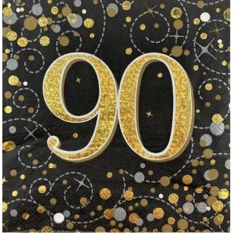 90 NAPKINS - BLACK AND GOLD SPARKLING FIZZ 16 pack - Whip It Up Cake Supplies