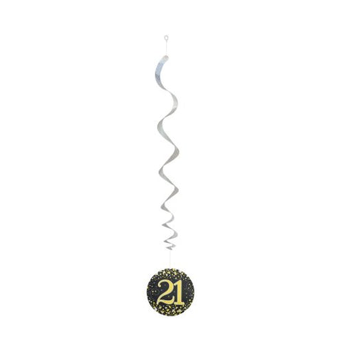 21 SWIRL SPARKLING FIZZ BLACK AND GOLD DECORATIONS 6pk - Whip It Up Cake Supplies