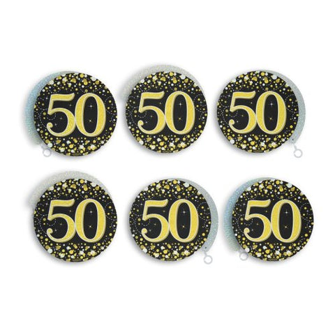 50 SWIRL SPARKLING FIZZ BLACK AND GOLD DECORATIONS 6pK - Whip It Up Cake Supplies
