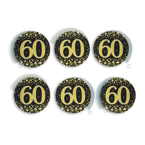 60 SWIRL SPARKLING FIZZ BLACK AND GOLD DECORATIONS 6pK - Whip It Up Cake Supplies