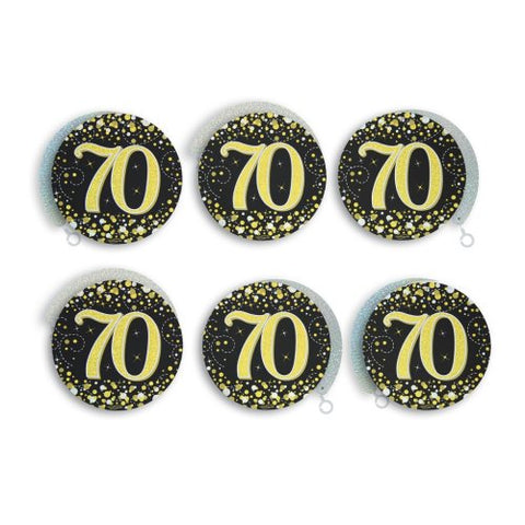 70 SWIRL SPARKLING FIZZ BLACK AND GOLD DECORATIONS 6pk - Whip It Up Cake Supplies