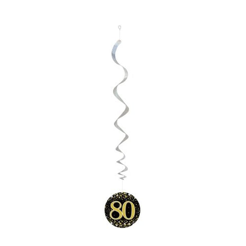 80 SWIRL SPARKLING FIZZ BLACK AND GOLD DECORATIONS 6pk - Whip It Up Cake Supplies
