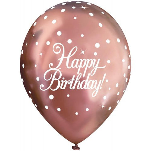 ROSE GOLD HAPPY BIRTHDAY LATEX BALLOONS 6 pack